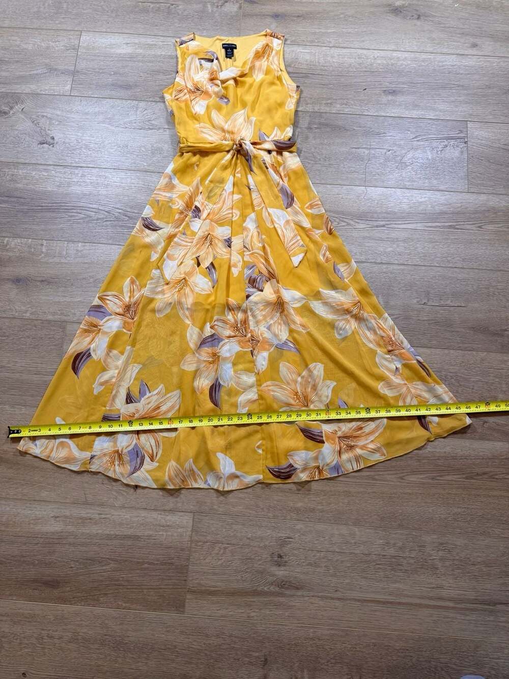 Kate & Lily Yellow Floral Lily Print Maxi Dress Cowl Neck Size 4 - Picture 6 of 14